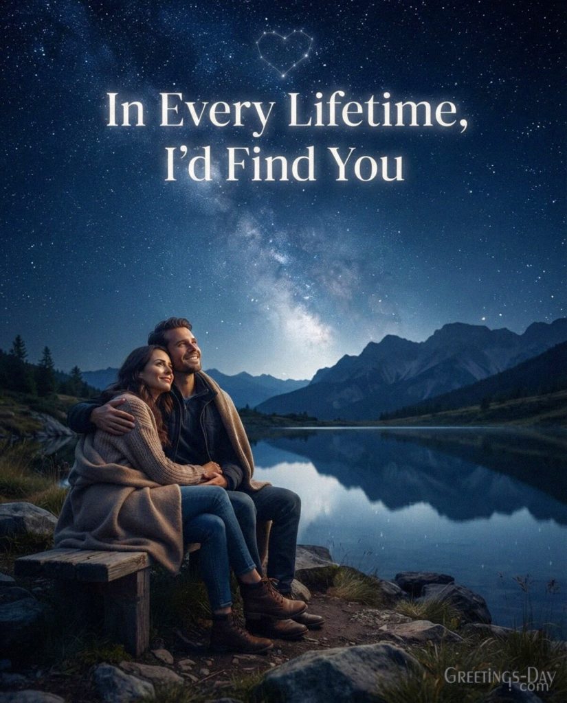 Soulmate romantic card under a starry night sky featuring “In Every Lifetime