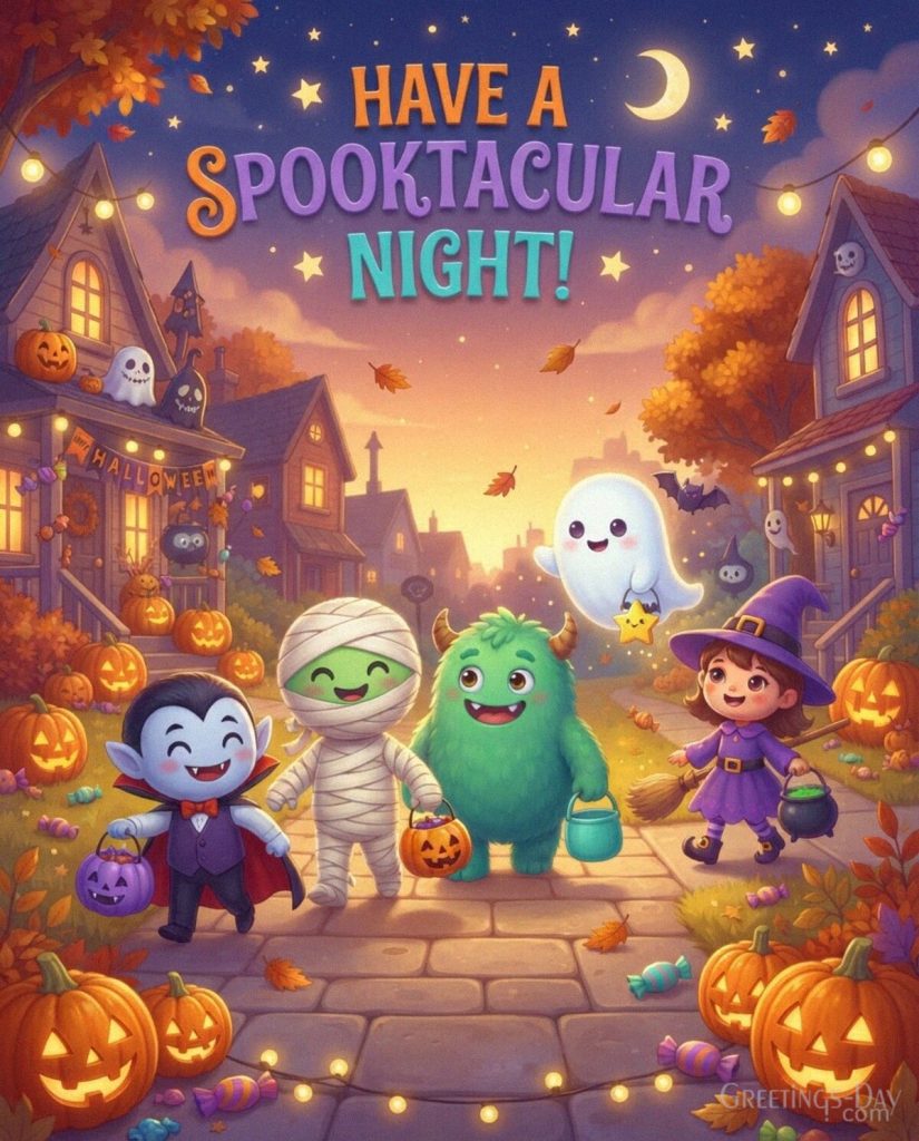 Cute Halloween card for kids with a friendly ghost