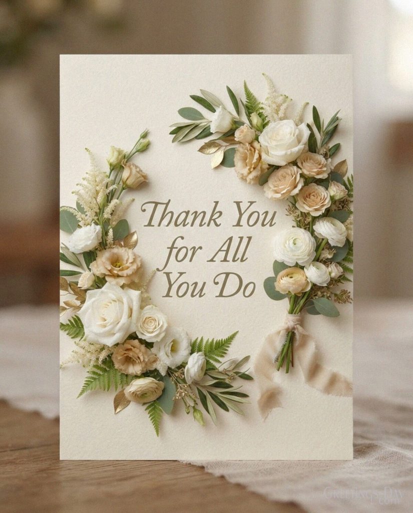 Beautiful Thank You message with elegant white roses and the heartfelt words “Thank You for All You Do.” with the text 
