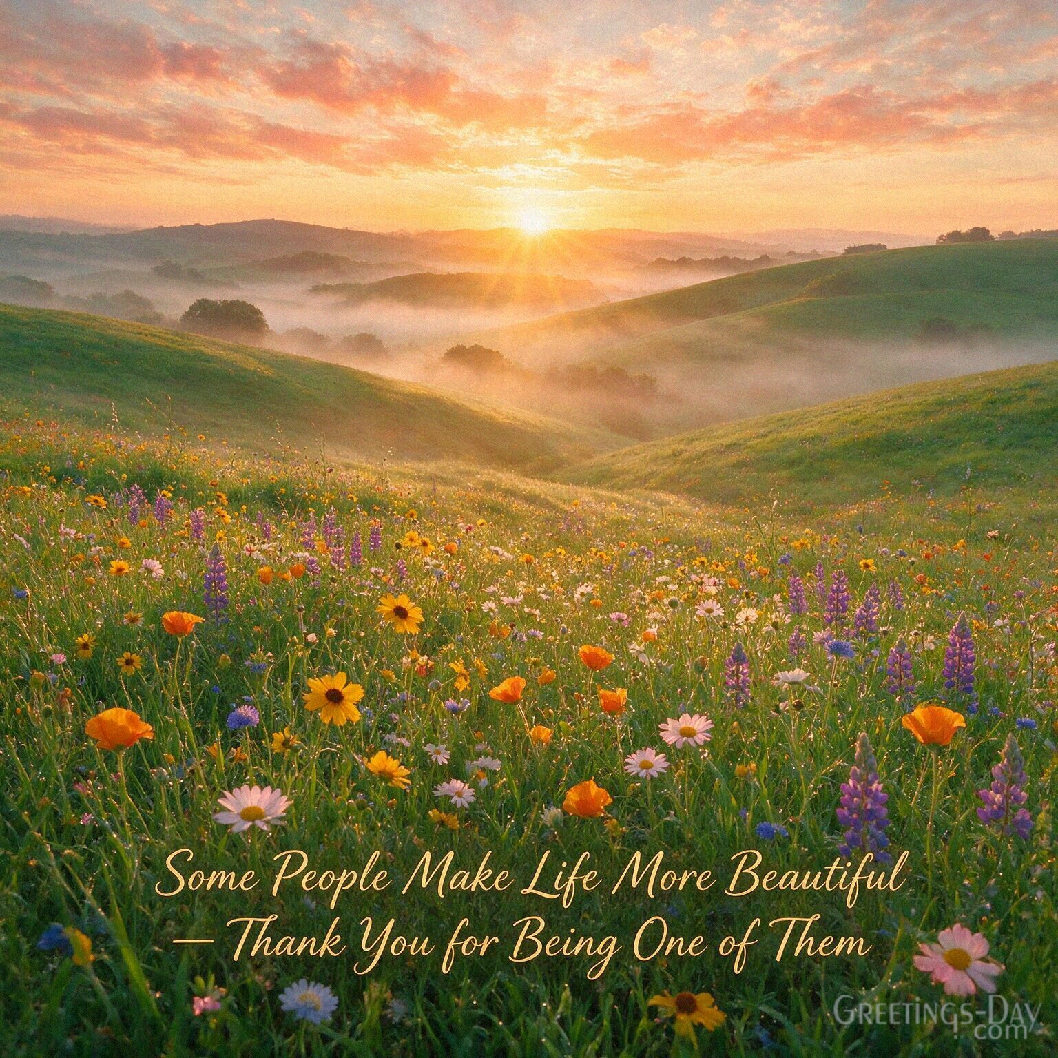 Deep Thank You message over a peaceful sunrise saying “Some People Make Life More Beautiful — Thank You for Being One of Them.” with the text "Some People Make Life More Beautiful