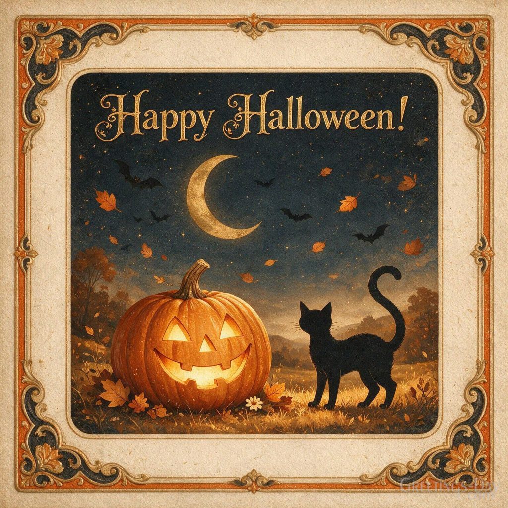 Vintage Happy Halloween card with a retro jack-o’-lantern