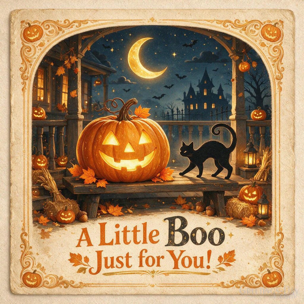 Vintage Halloween card with a retro jack-o’-lantern