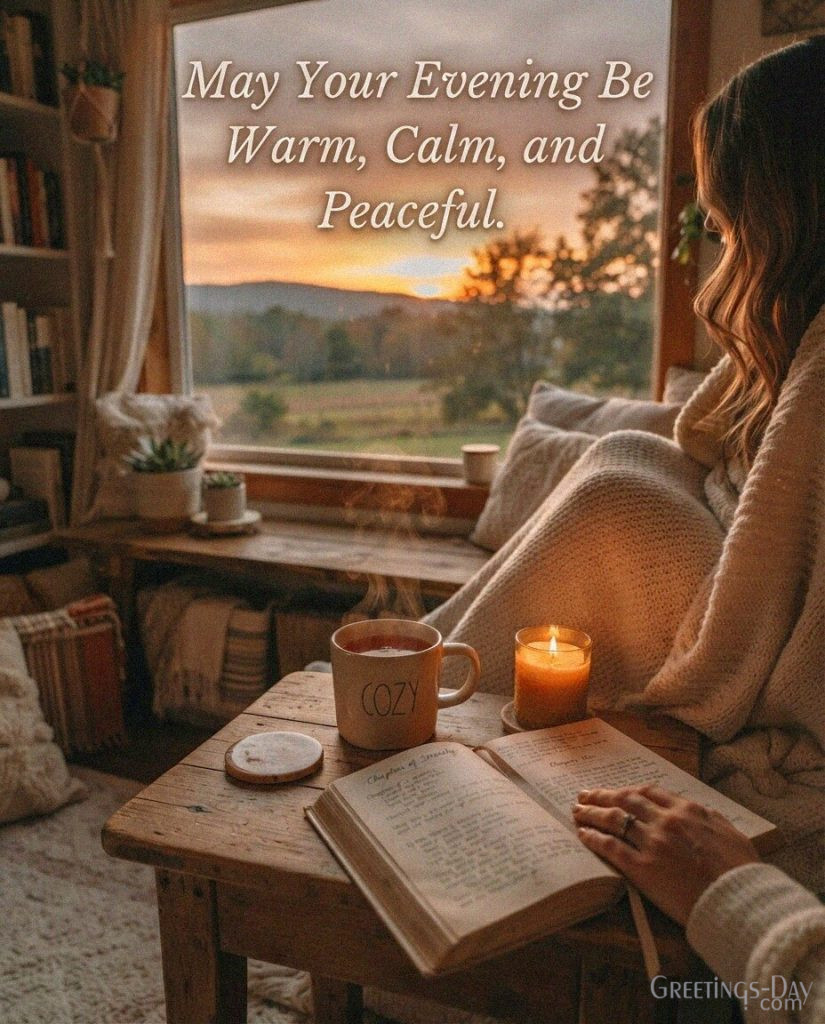 Peaceful Good Evening picture with a cup of tea
