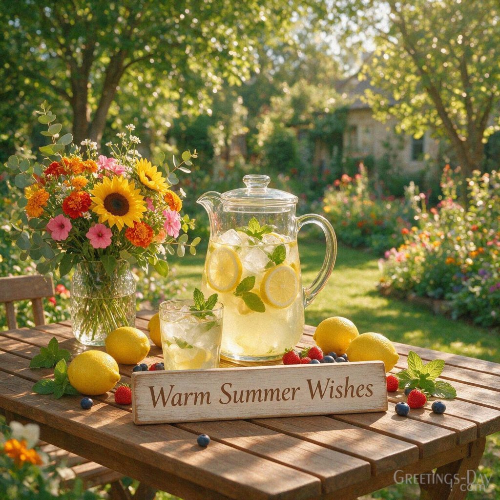 Warm Summer Wishes greeting with refreshing lemonade