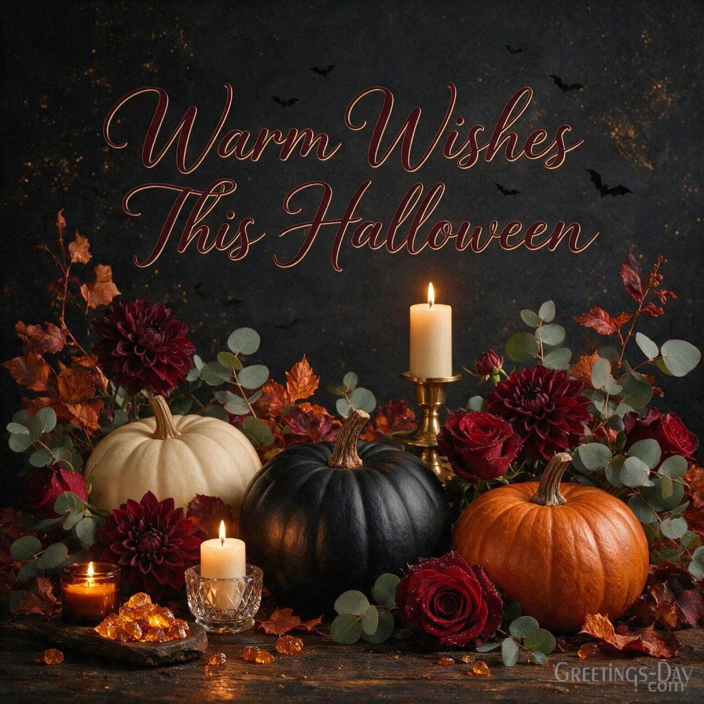 Elegant Halloween card with black and orange pumpkins