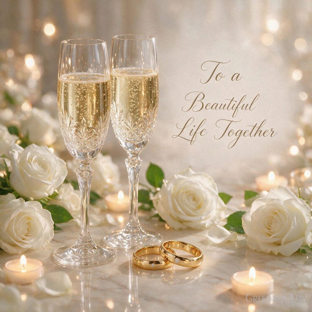 Romantic wedding card with gold rings