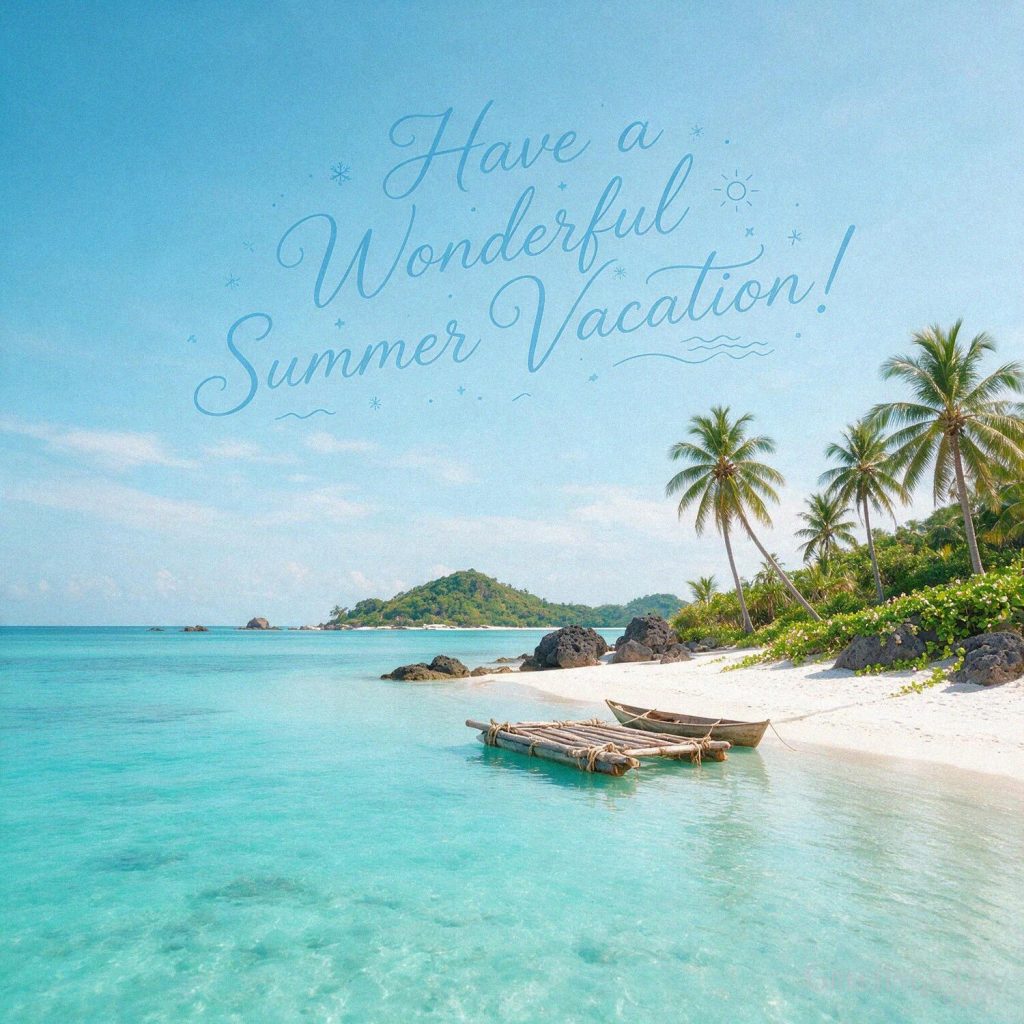 Summer vacation greeting with a tropical beach