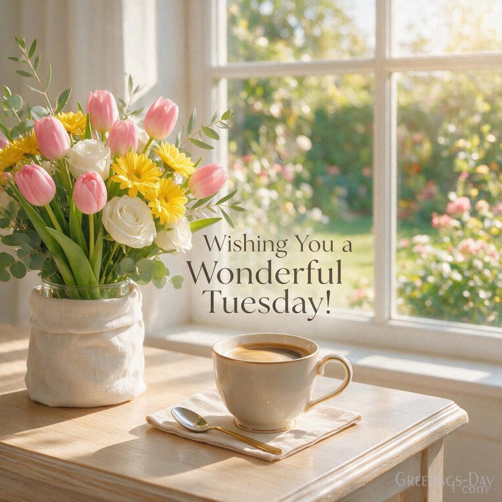 Happy Tuesday greeting with fresh flowers