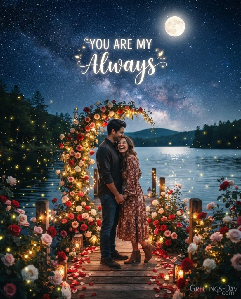 Dreamy First Anniversary picture with starry sky displaying You Are My Always romantic anniversary message