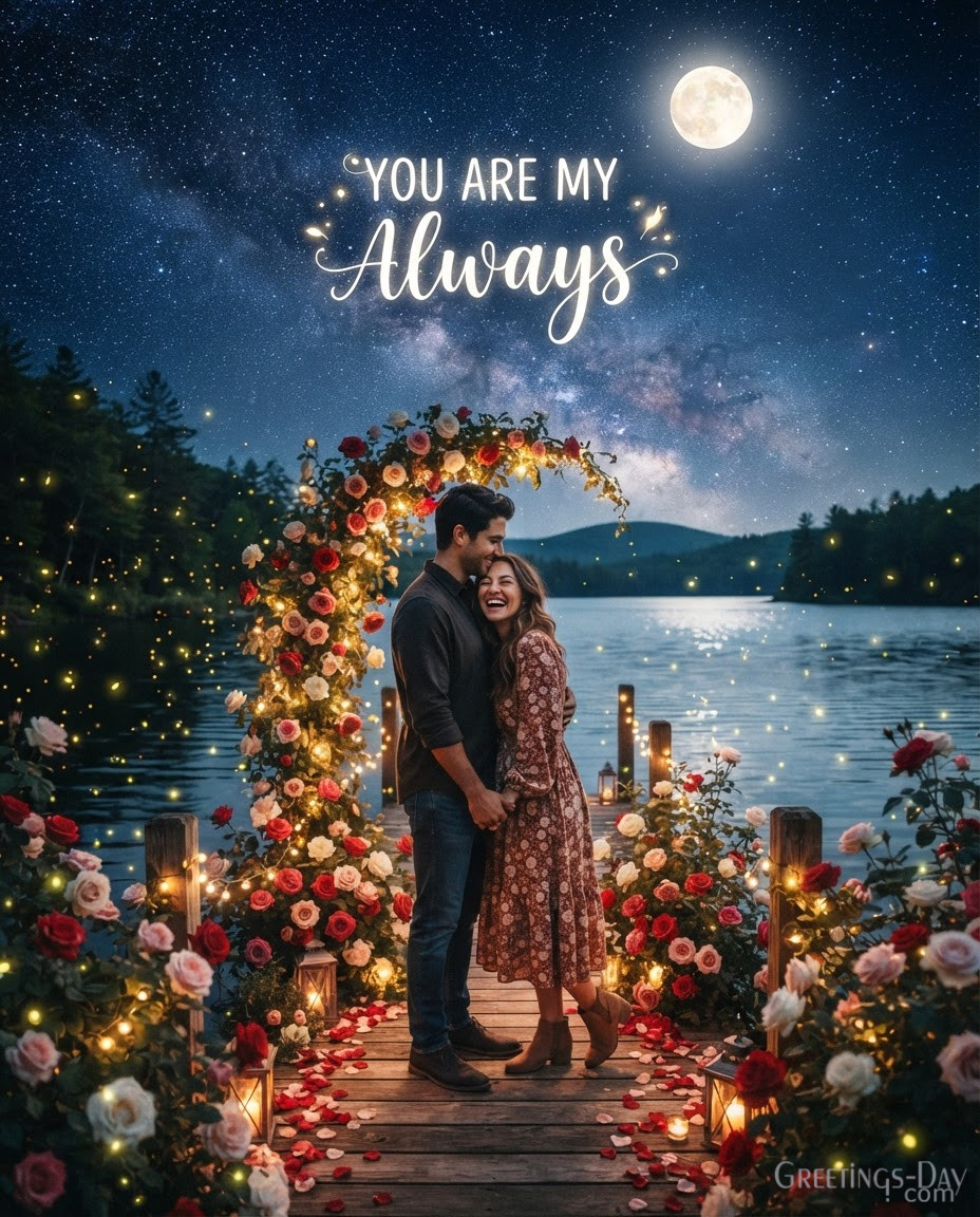 Dreamy First Anniversary picture with starry sky displaying You Are My Always romantic anniversary message