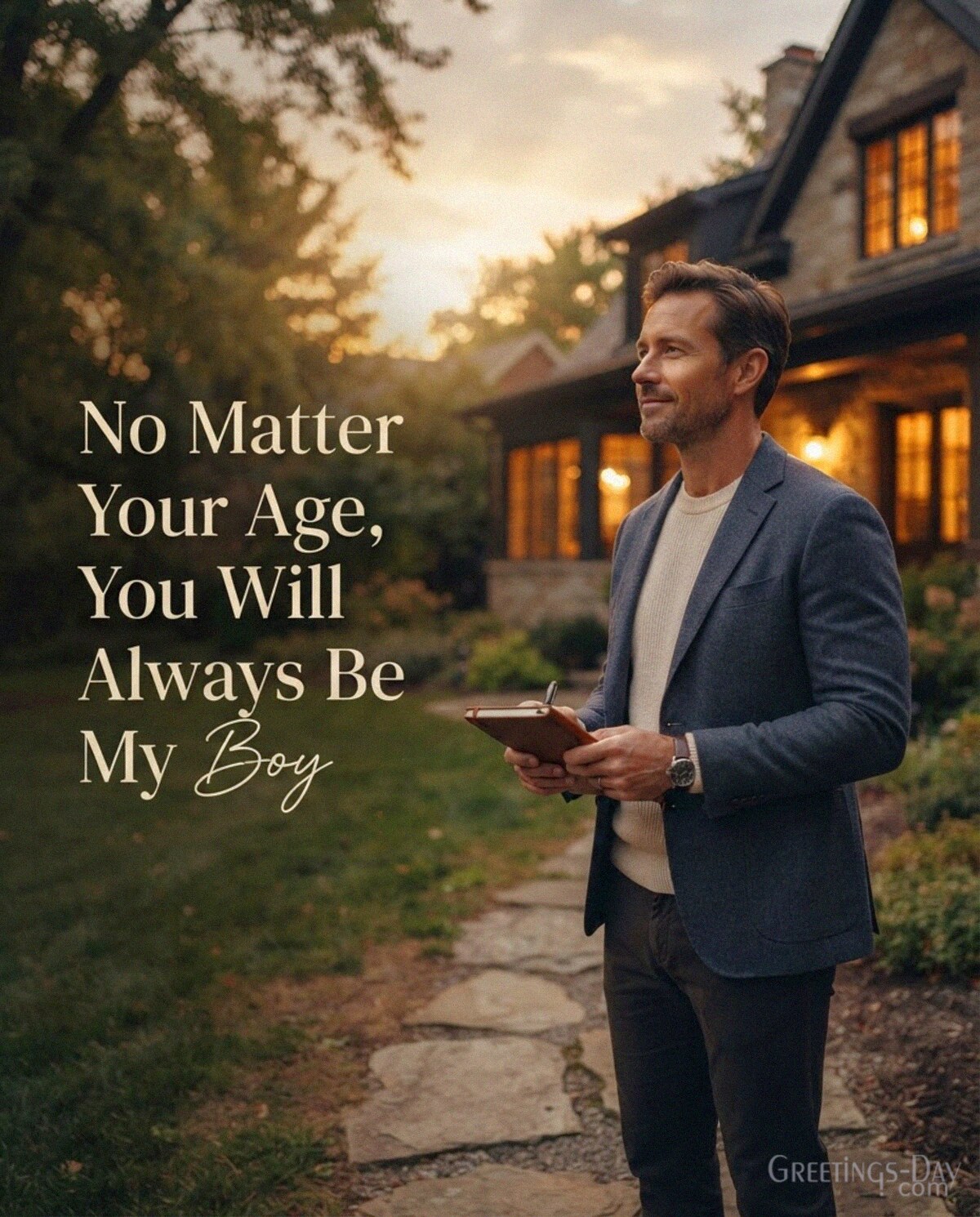 Heartfelt National Sons Day card for an adult son with the message “No Matter Your Age