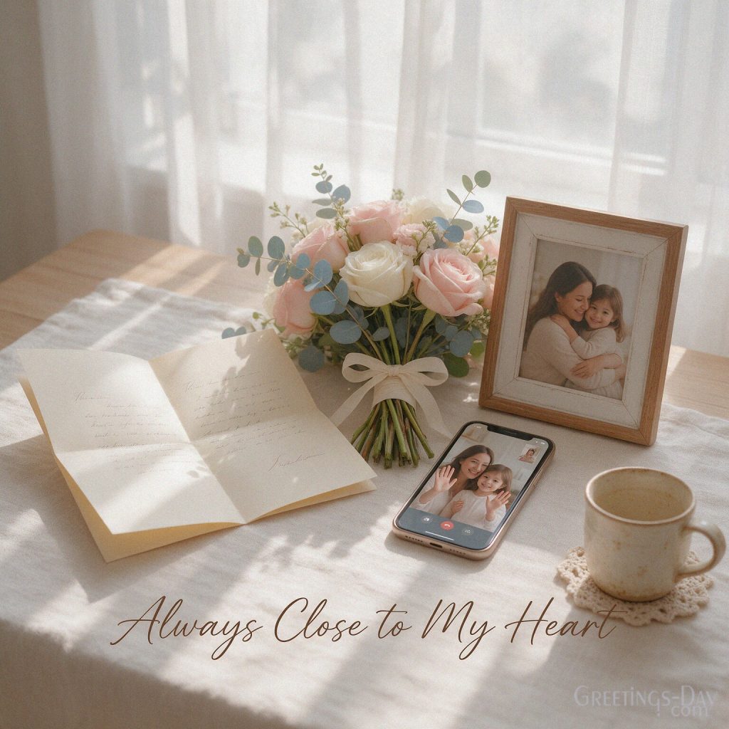Meaningful daughter wish reading “Always Close to My Heart” with a sentimental long-distance family design. with the text