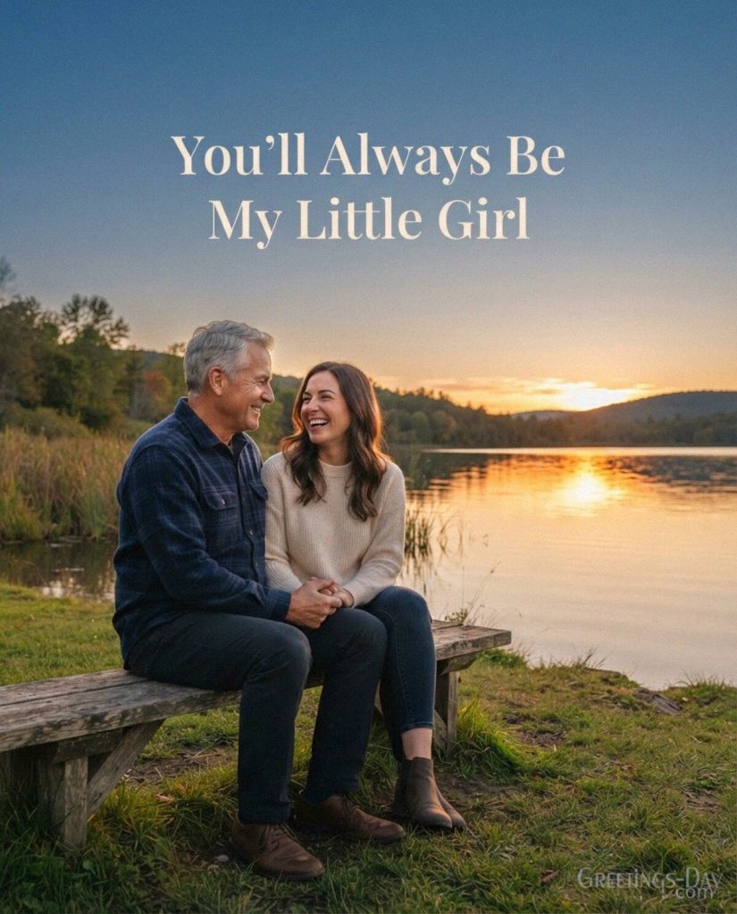Heartfelt daughter message from Dad reading “You’ll Always Be My Little Girl” in a loving National Daughters Day design. with the text 