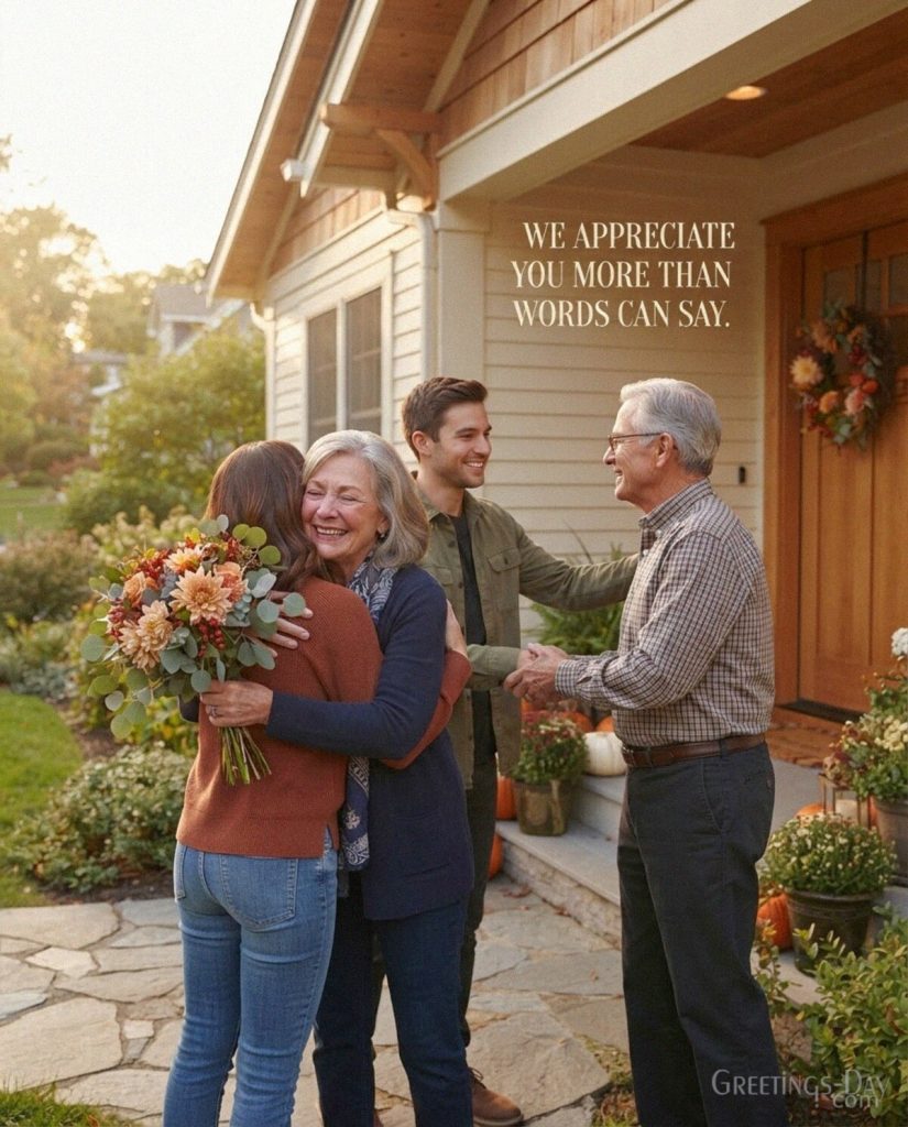 Grandparents appreciation message showing a warm family reunion with “We Appreciate You More Than Words Can Say” with the text 