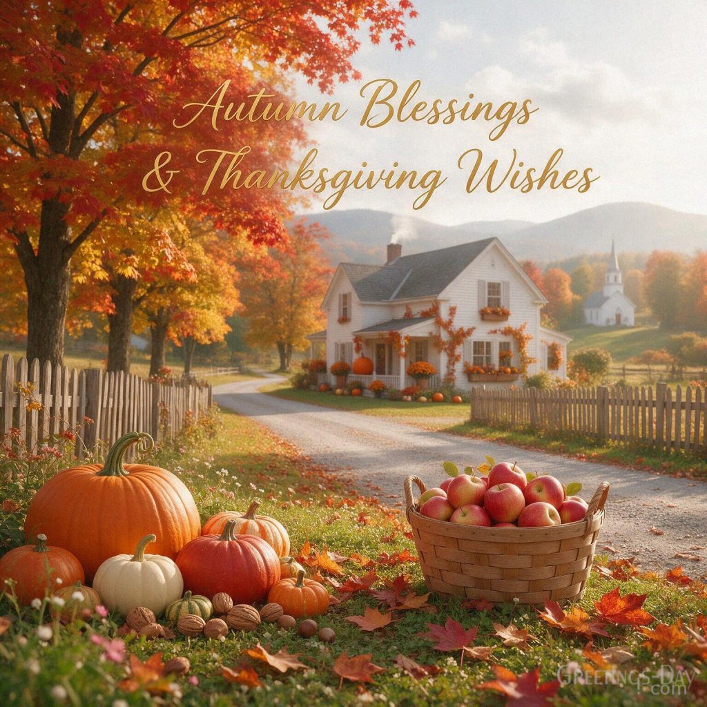 Autumn Thanksgiving picture with colorful maple trees