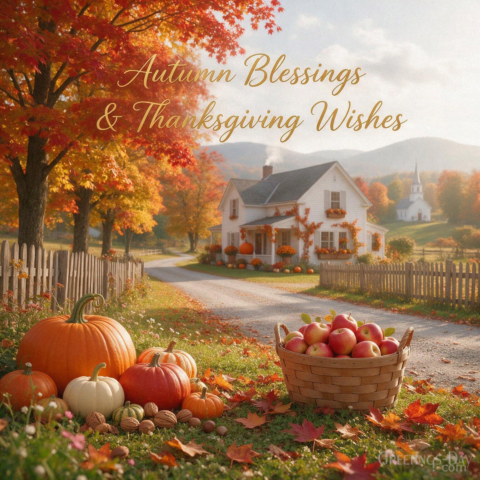 Autumn Thanksgiving picture with colorful maple trees