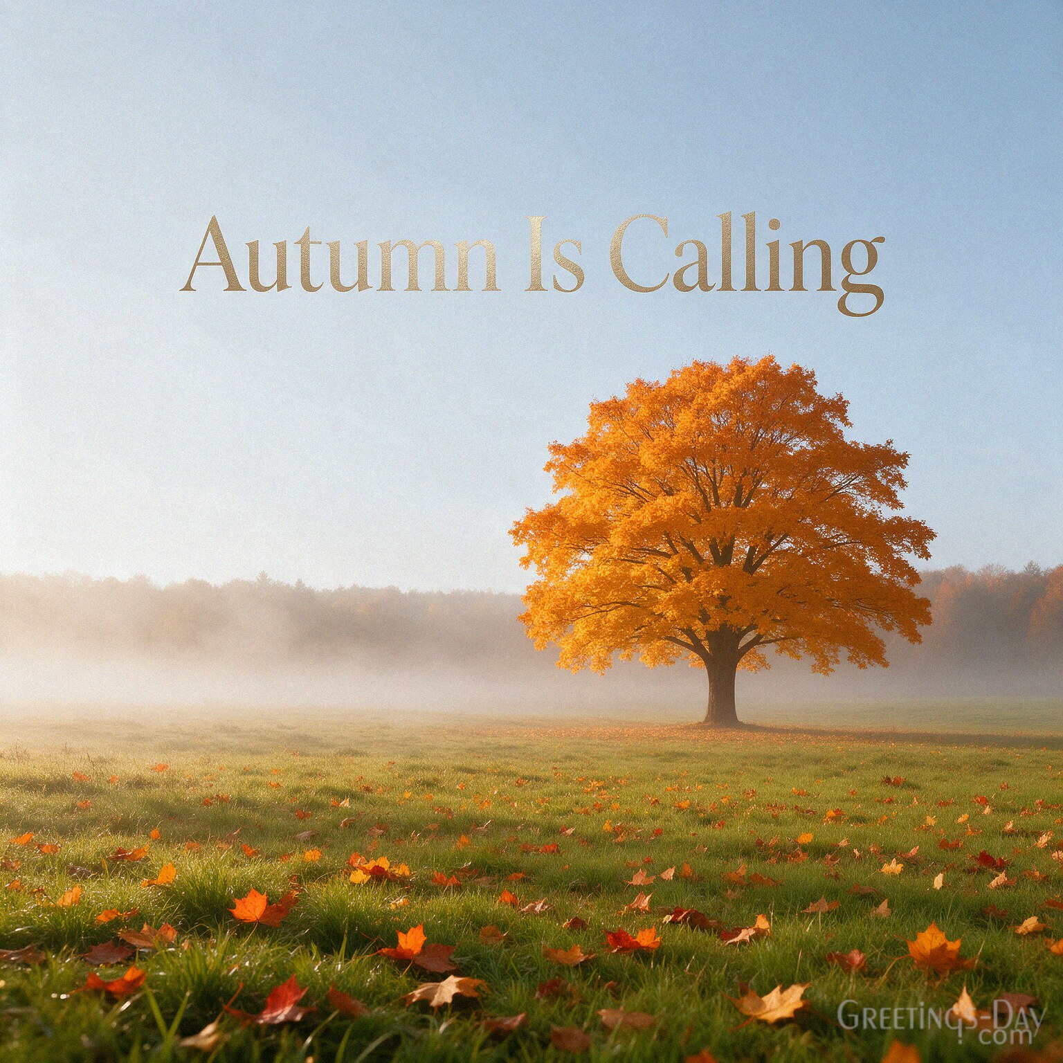 Short Fall Quote with golden autumn landscape featuring “Autumn Is Calling” with the text "Autumn Is Calling"