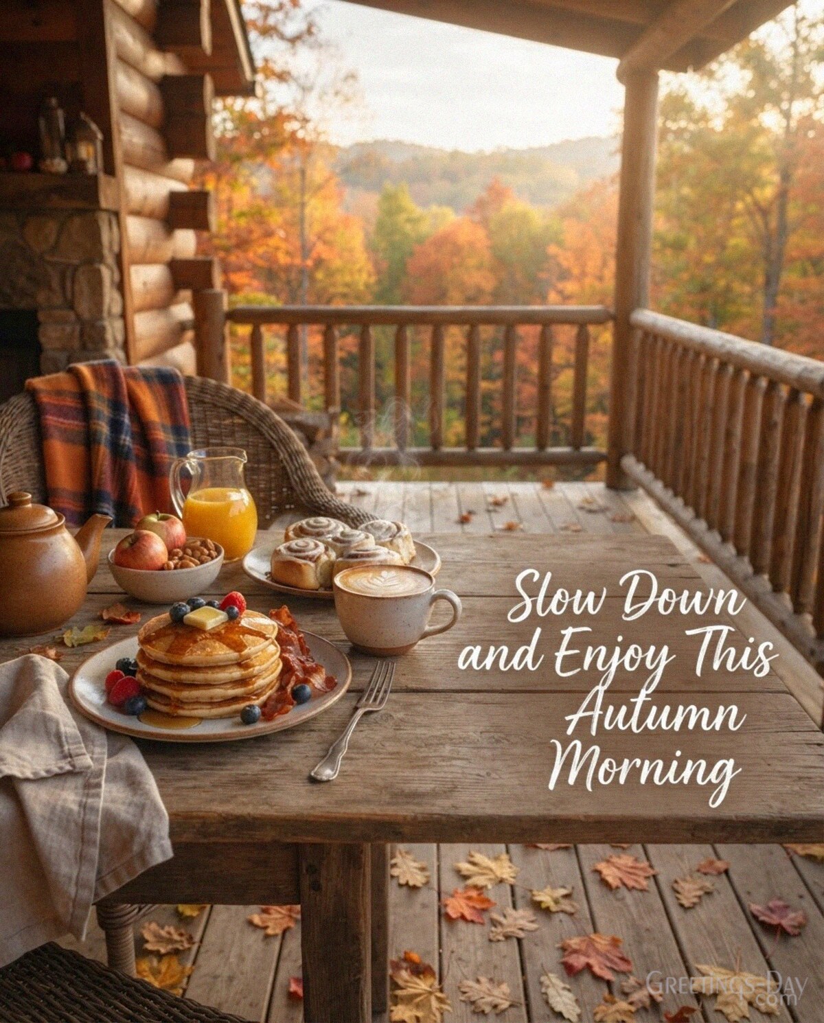 Beautiful autumn morning image with golden fall scenery featuring “May Your Morning Be Filled with Joy and Happiness” with the text "May Your Morning Be Filled with Joy and Happine