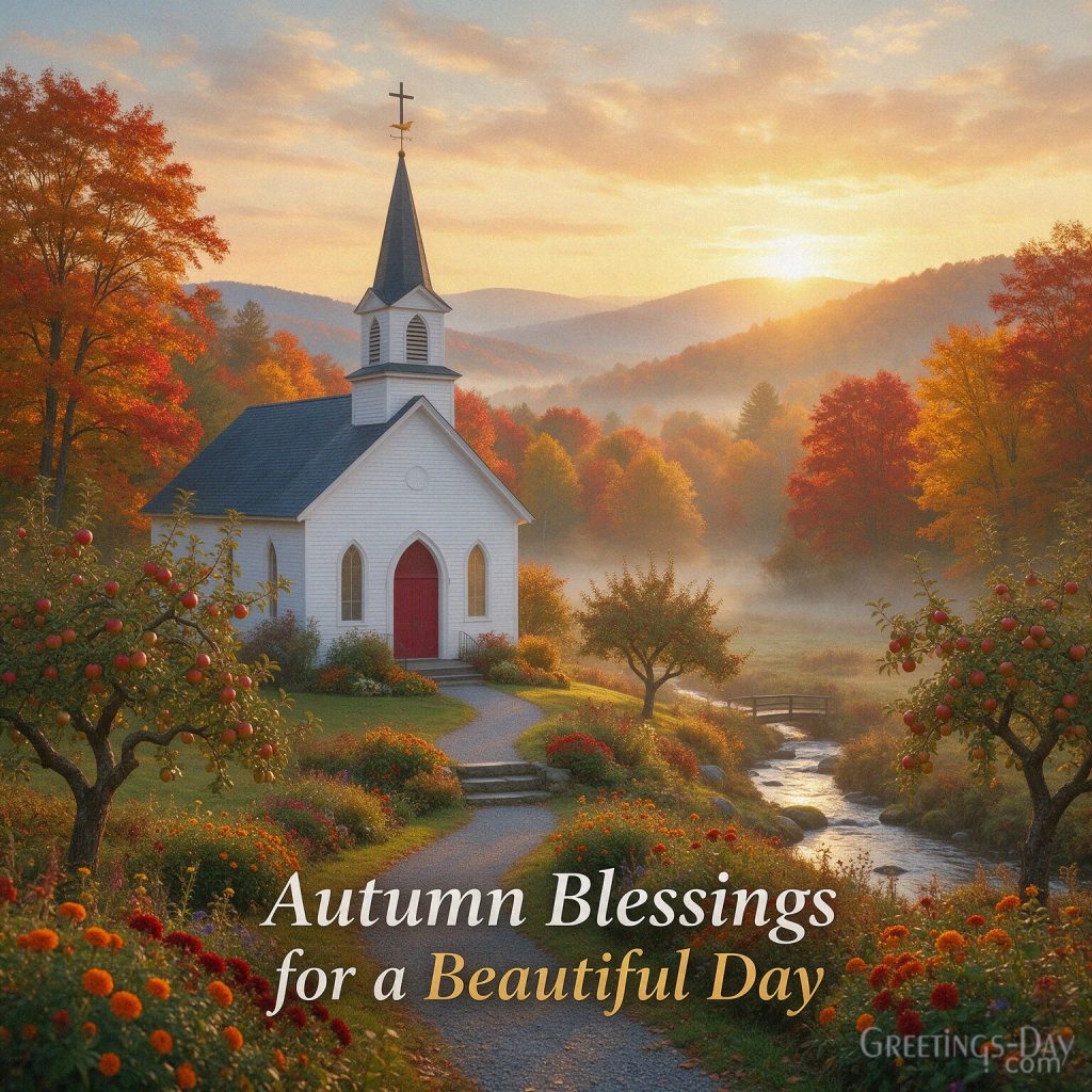 Autumn morning wishes image with colorful fall flowers featuring “Sending You Warm Wishes This Beautiful Morning” with the text 