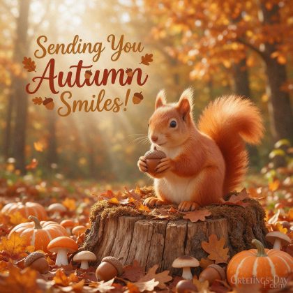Cute fall Good Morning picture with a red squirrel