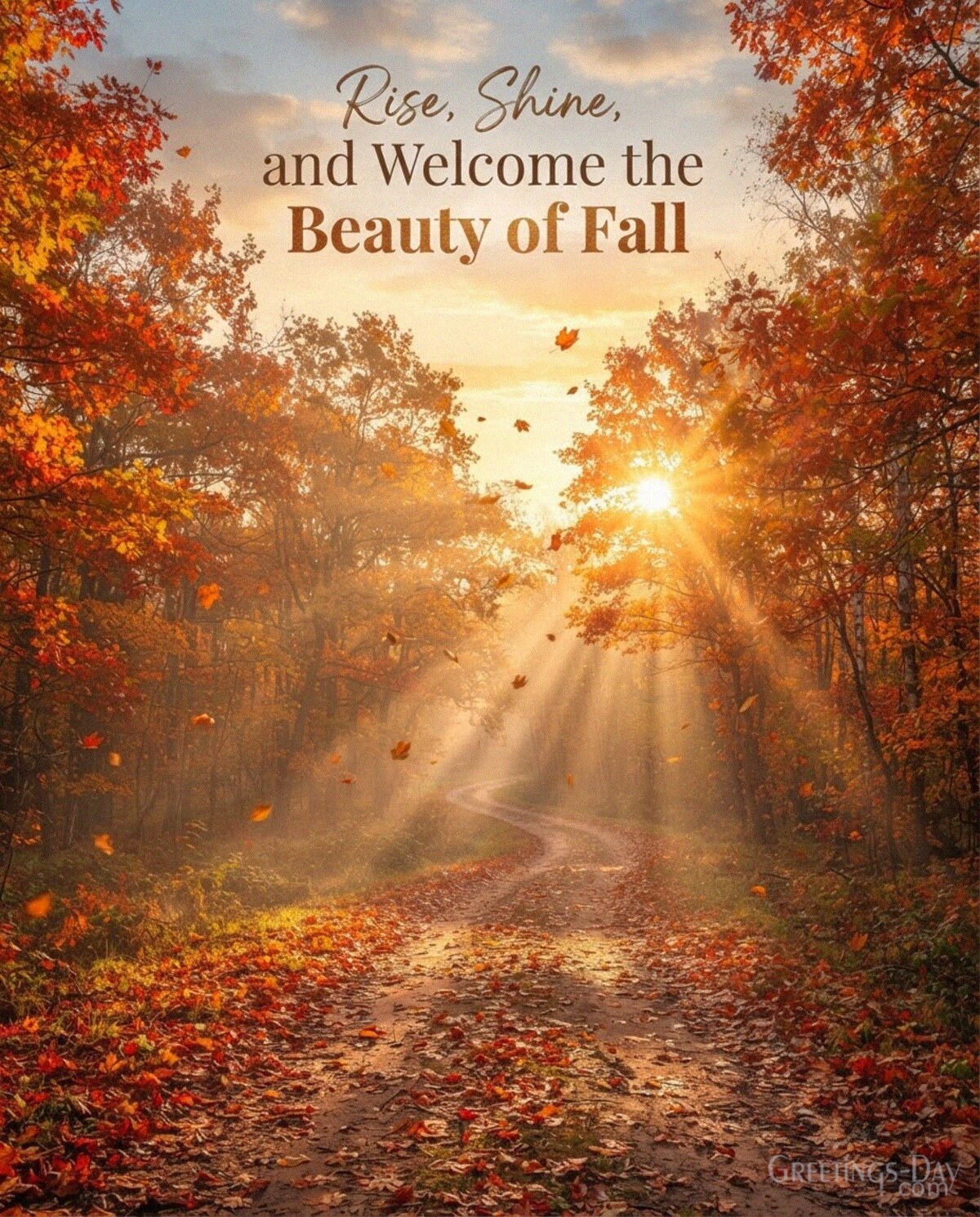 Beautiful autumn morning image with golden trees