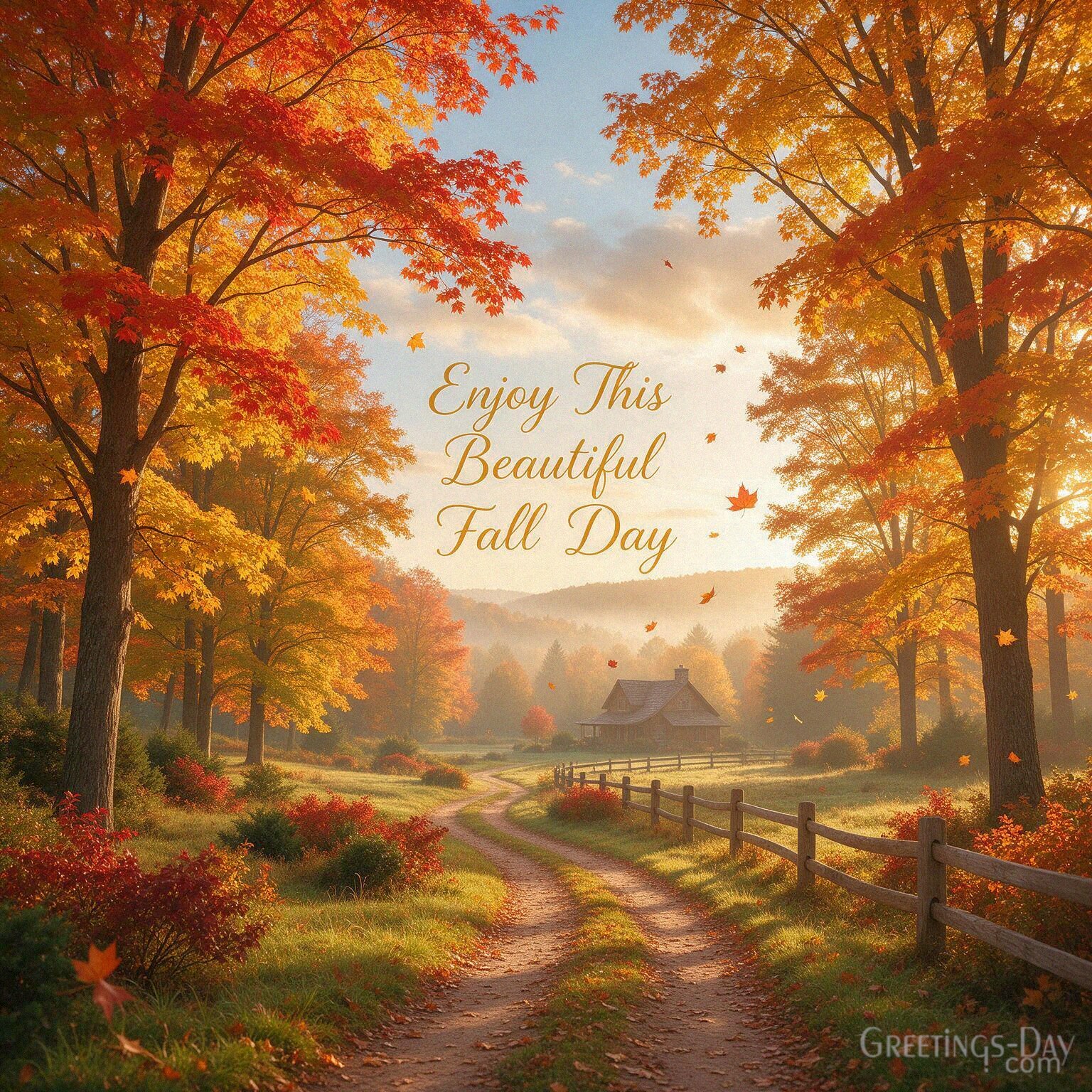 Beautiful fall morning picture with colorful autumn trees