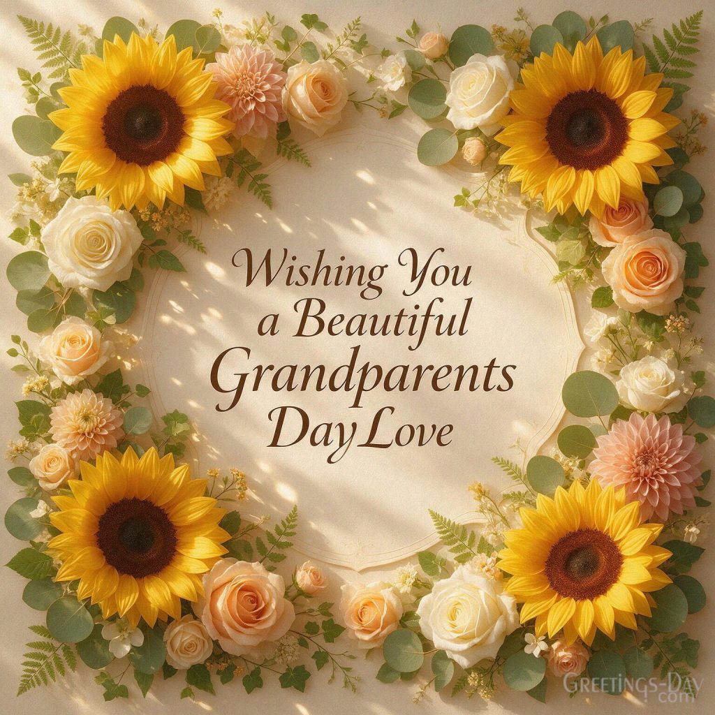 Wishing You a Beautiful Grandparents Day card with an elegant arrangement of roses