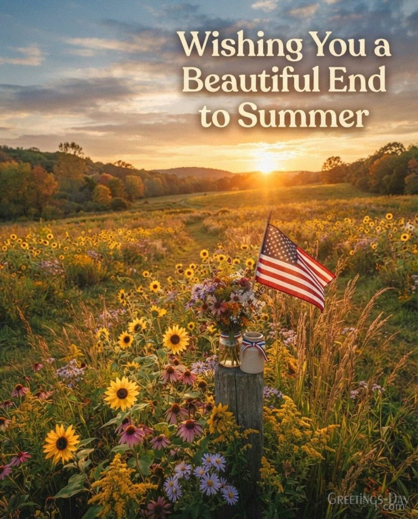 Beautiful Labor Day greeting card with summer meadow and “Wishing You a Beautiful Labor Day” message with the text 