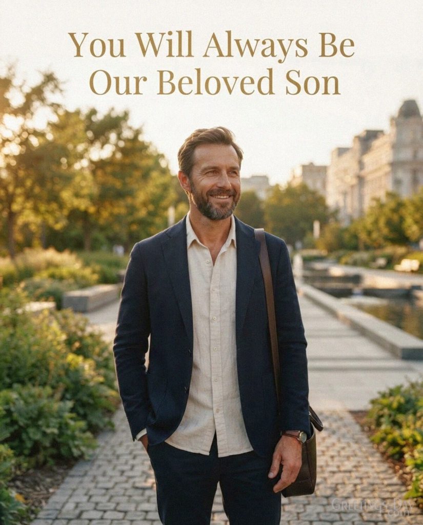 Elegant National Sons Day image for an adult son with the heartfelt words You Will Always Be Our Beloved Son with the text 