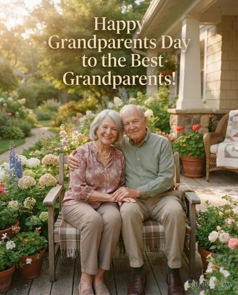 Happy Grandparents Day to the Best Grandparents card with Grandma and Grandpa sharing a warm moment with the text