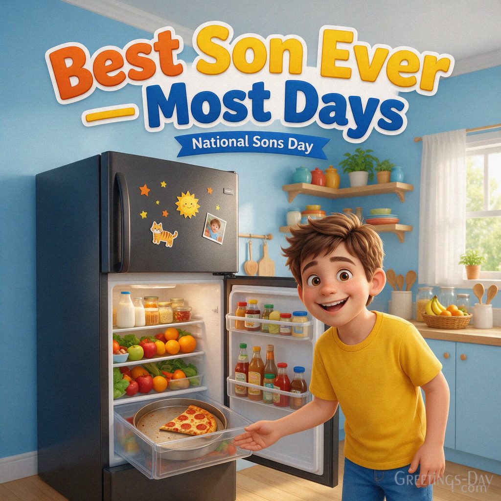 Playful National Sons Day family humor card with the words Best Son Ever — Most Days with the text 