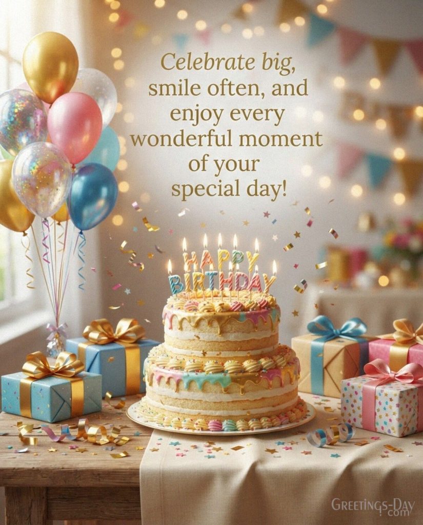Birthday Greeting Message image featuring “Celebrate big