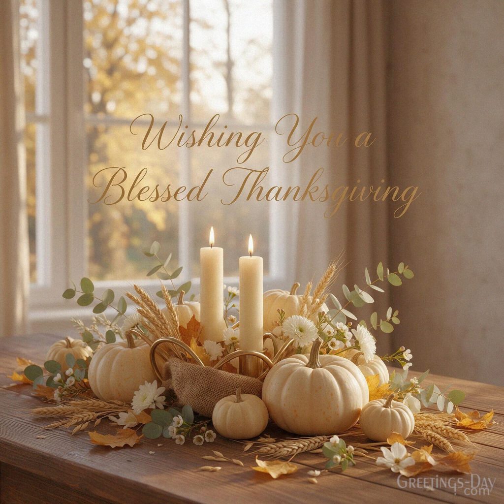 Blessed Thanksgiving wishes with glowing candles