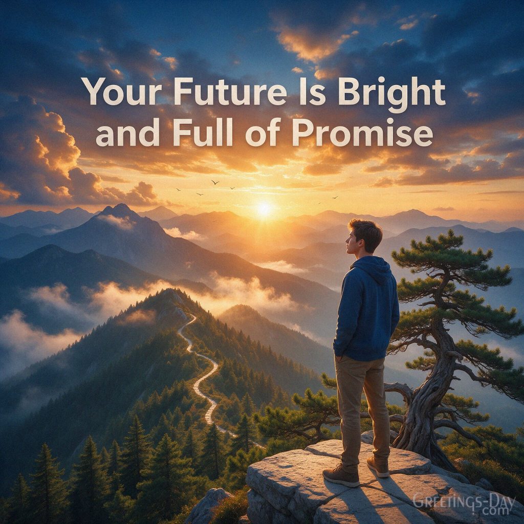 Inspiring National Sons Day greeting with a bright horizon and the message Your Future Is Bright and Full of Promise with the text