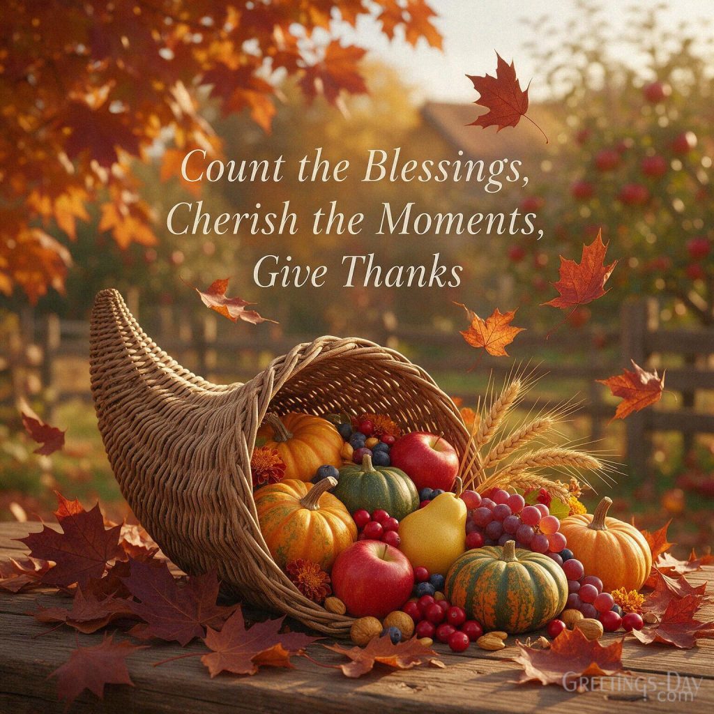 Thanksgiving gratitude blessing with rich fall harvest featuring “Count the Blessings