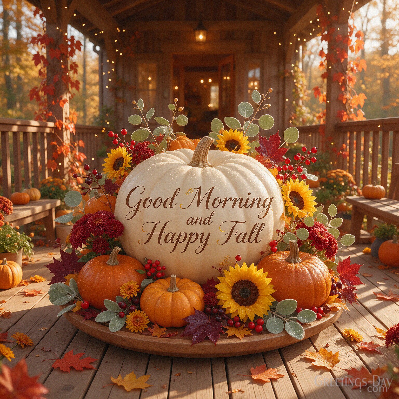 Cozy Fall Good Morning image with steaming coffee