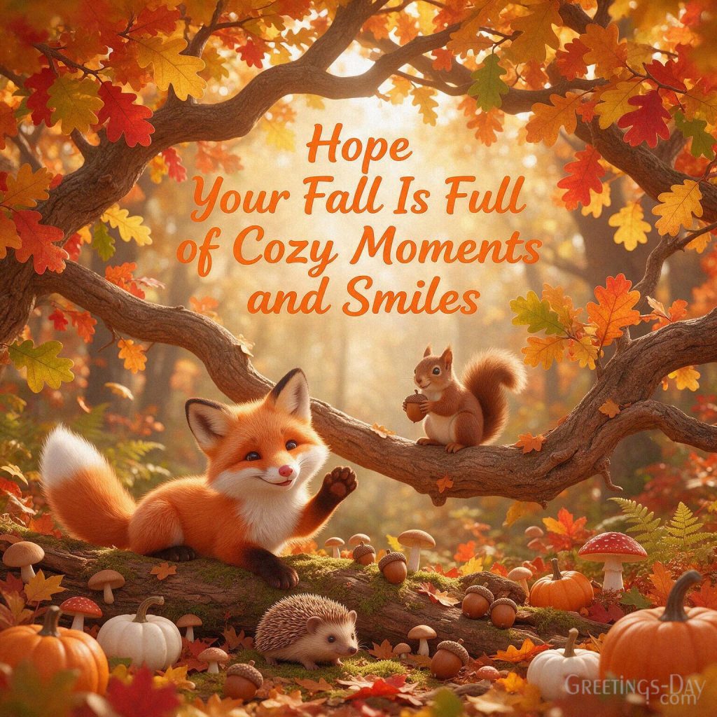 Cute autumn card with fox