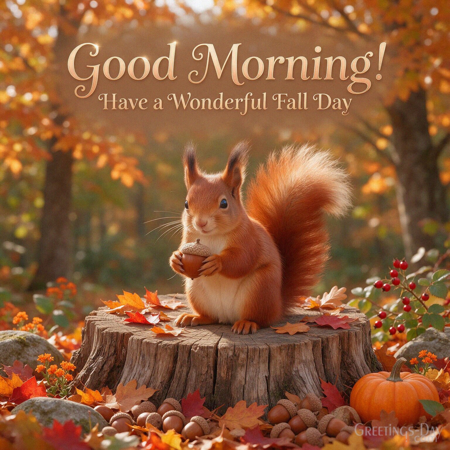 Cute Good Morning Fall image with an adorable squirrel
