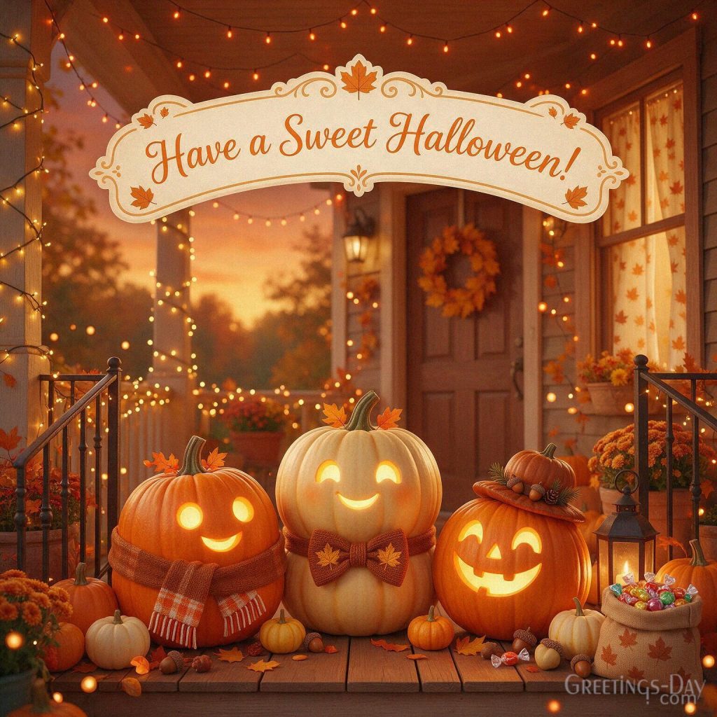 Cute Halloween pumpkin image with adorable glowing jack-o’-lanterns