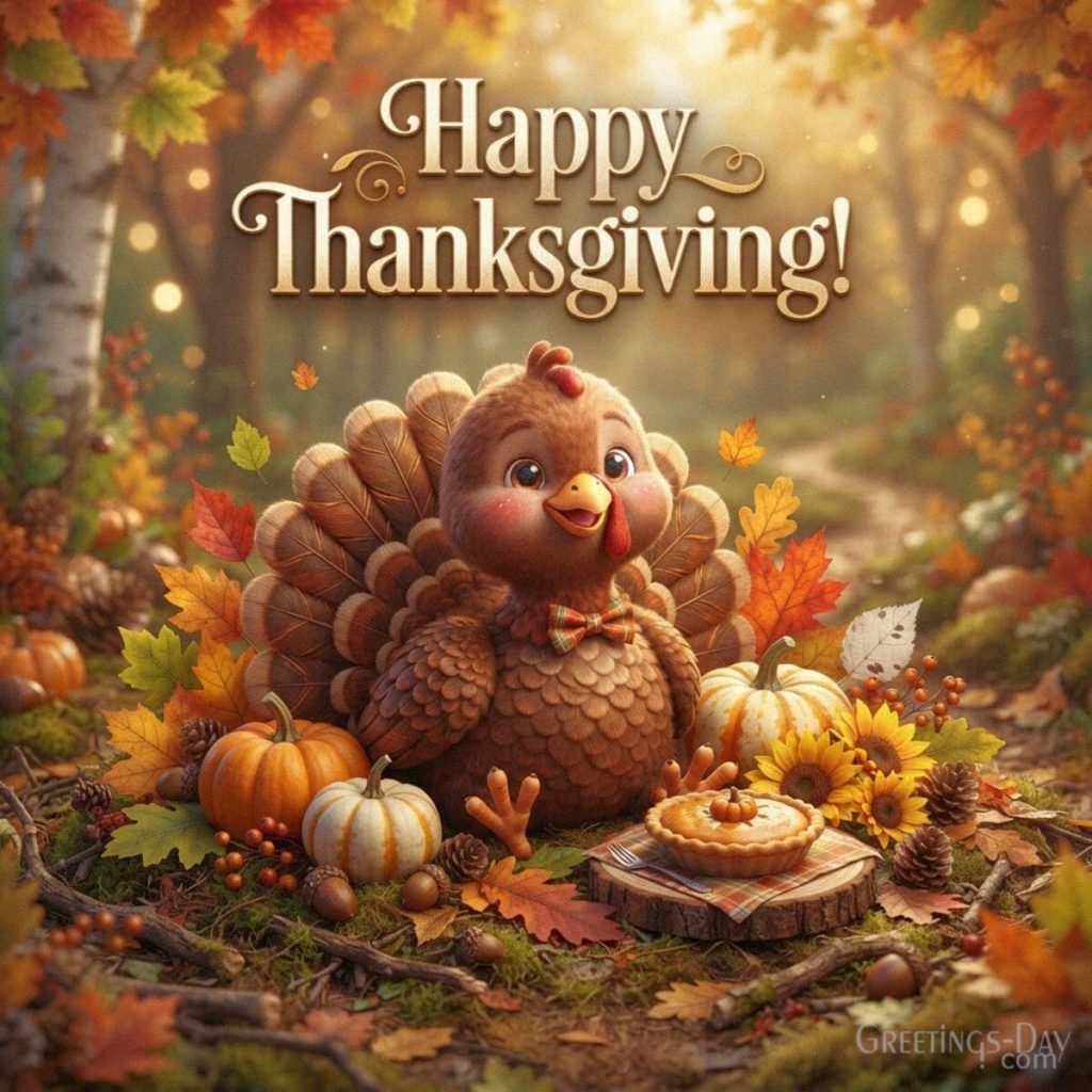 Cute Happy Thanksgiving card with an adorable turkey