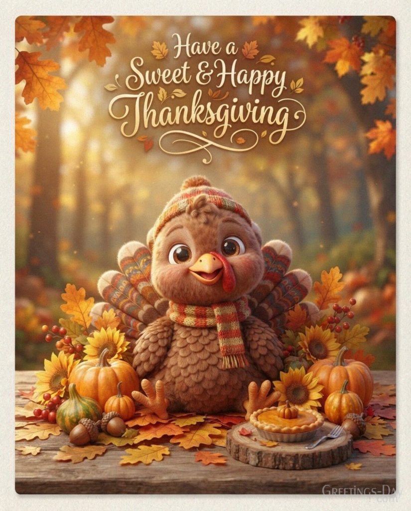 Cute Thanksgiving card with a friendly turkey