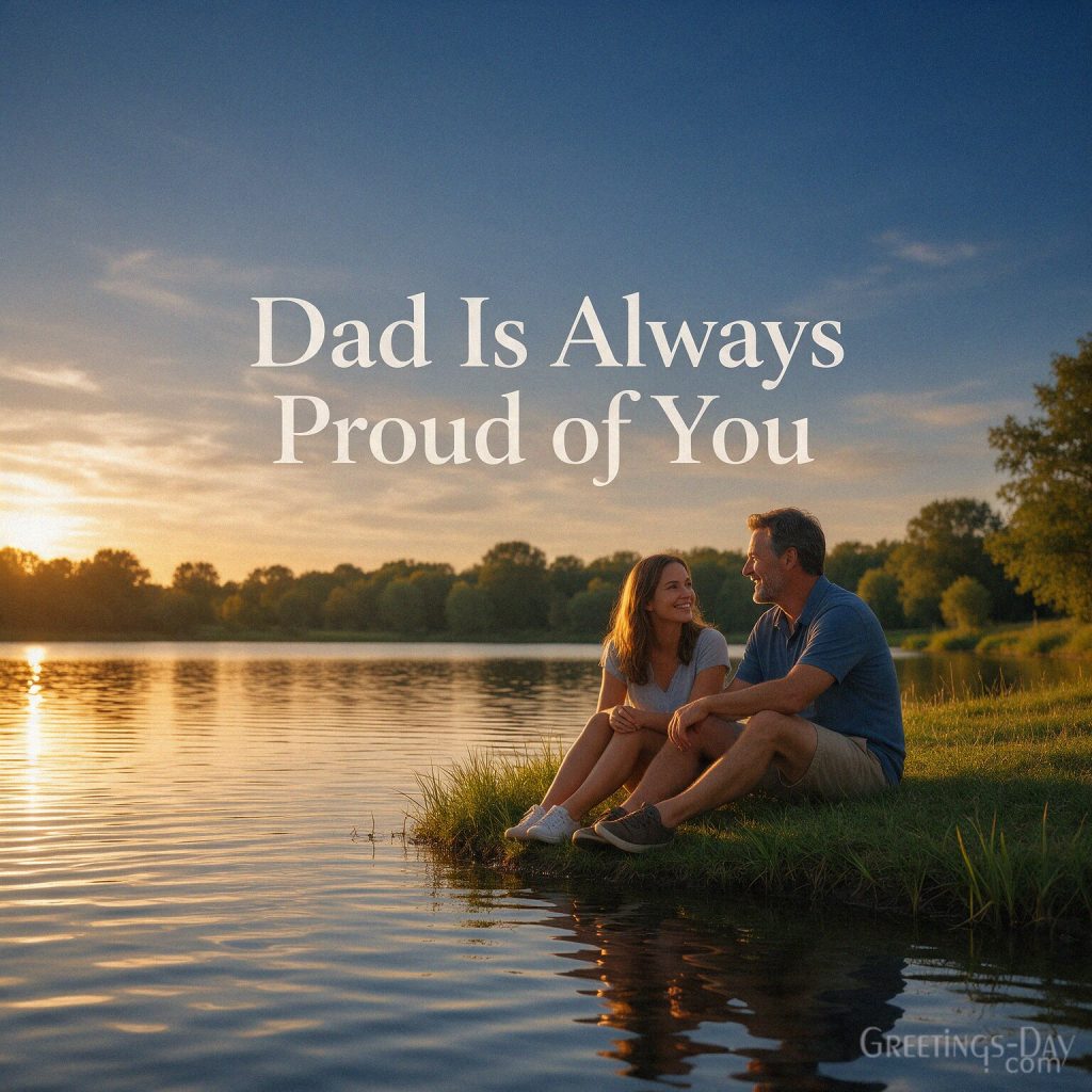 Proud father’s message reading “Dad Is Always Proud of You” on a meaningful National Daughters Day greeting card. with the text