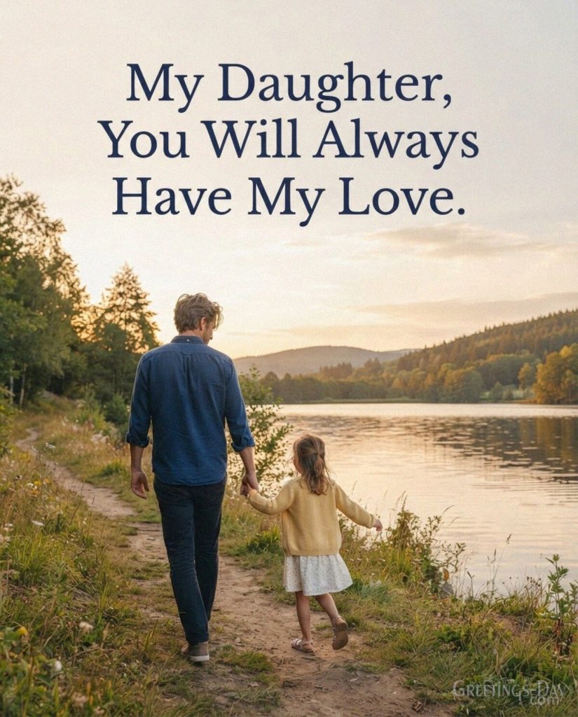 Father and daughter holding hands at sunset with the message “My Daughter