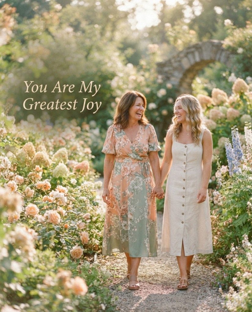 Loving message for a daughter from Mom reading “You Are My Greatest Joy” with delicate flowers and warm light. with the text 
