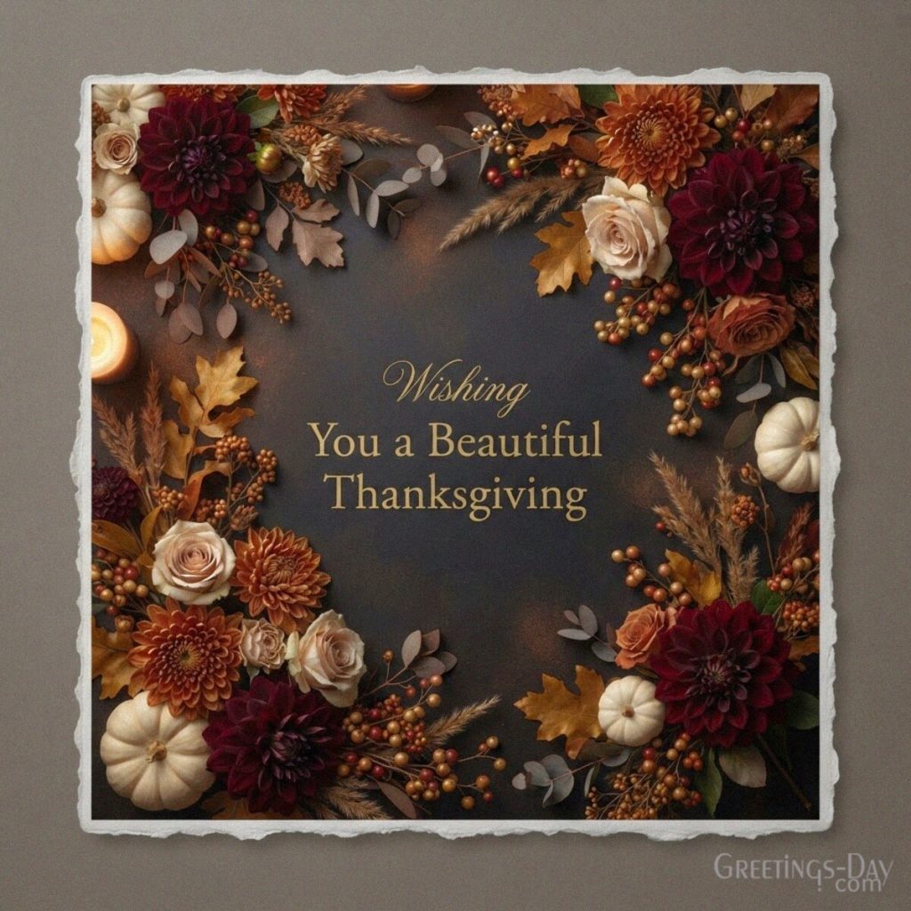 Elegant Thanksgiving greeting card with fall flowers