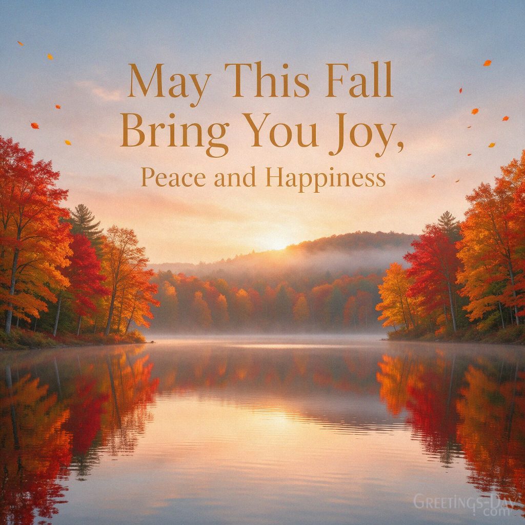Beautiful fall wishes with golden autumn lake featuring “May This Fall Bring You Joy