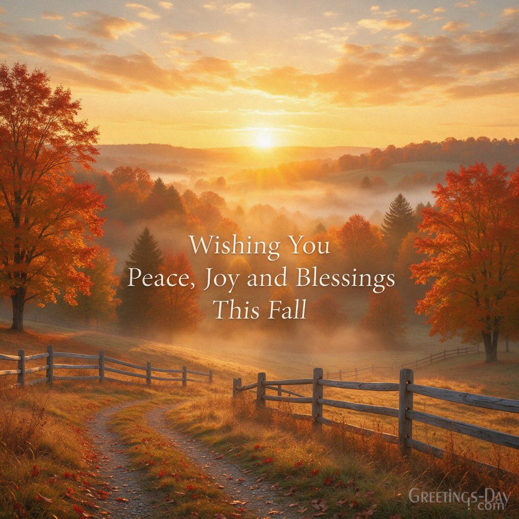 Beautiful fall blessing with golden autumn landscape featuring “Wishing You Peace
