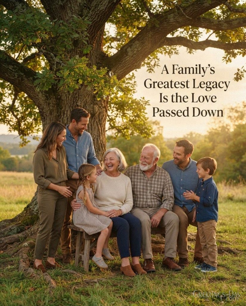 Grandparents Day family legacy quote showing three generations together and “A Family’s Greatest Legacy Is the Love Passed Down” with the text 