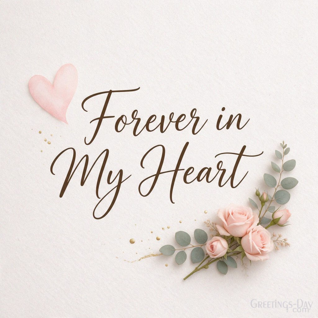 Loving daughter quote reading “Forever in My Heart” with a delicate watercolor heart and minimalist floral design. with the text 