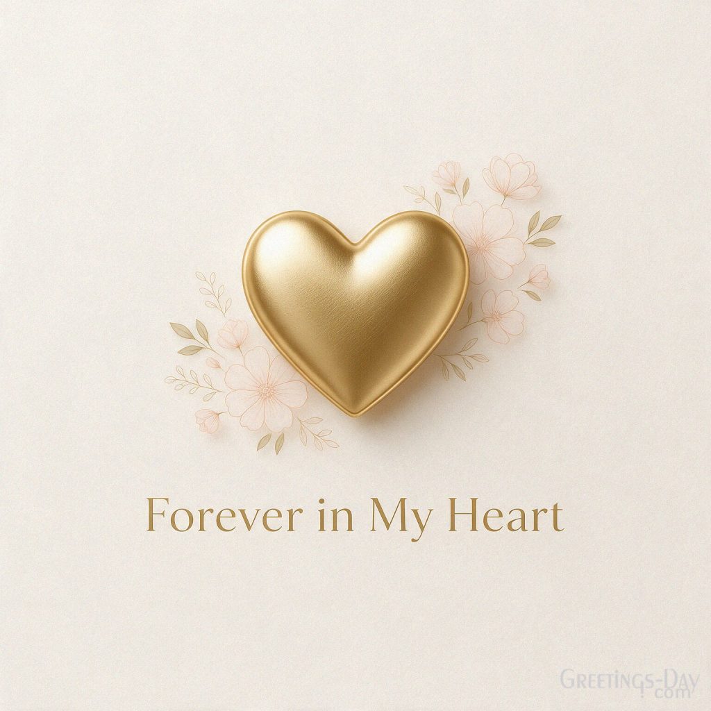 Loving daughter quote reading “Forever in My Heart” with a minimalist heart design and soft romantic colors. with the text